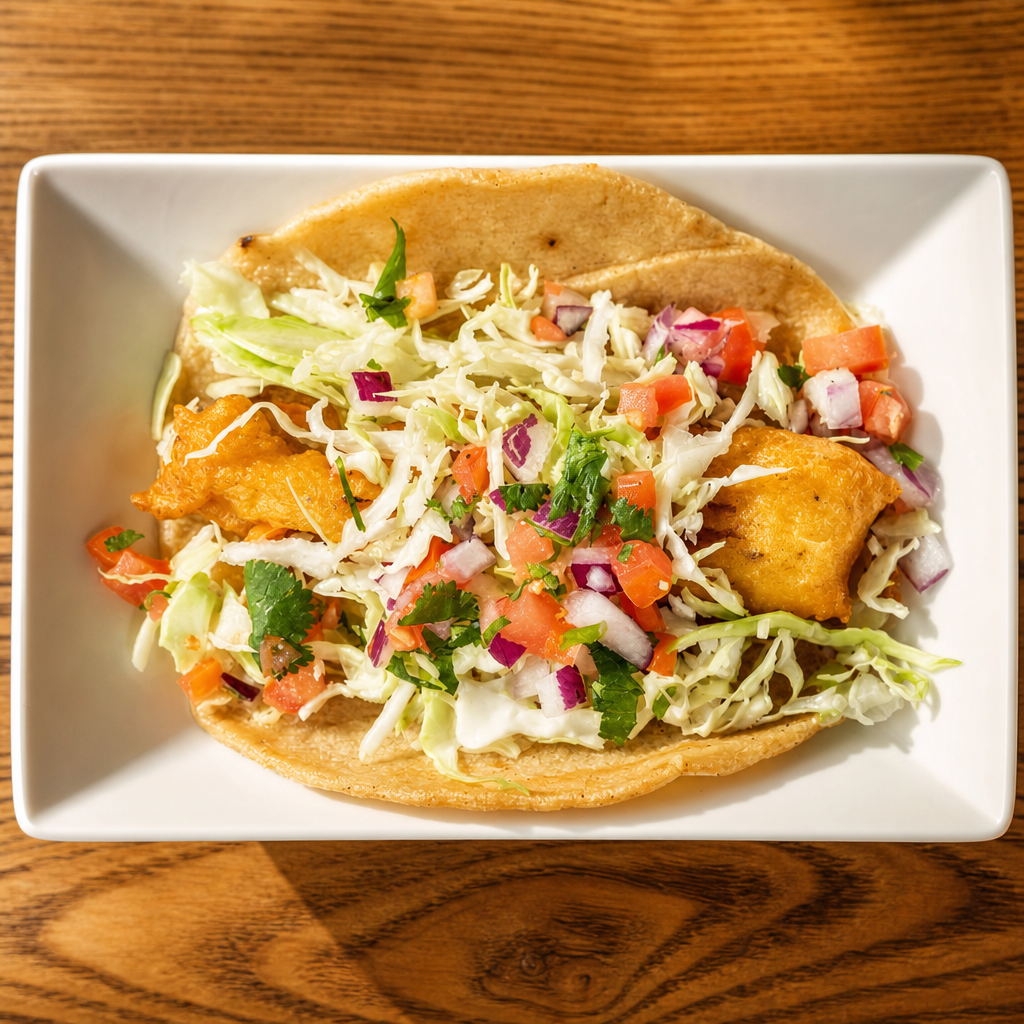2 Battered Fish Tacos.