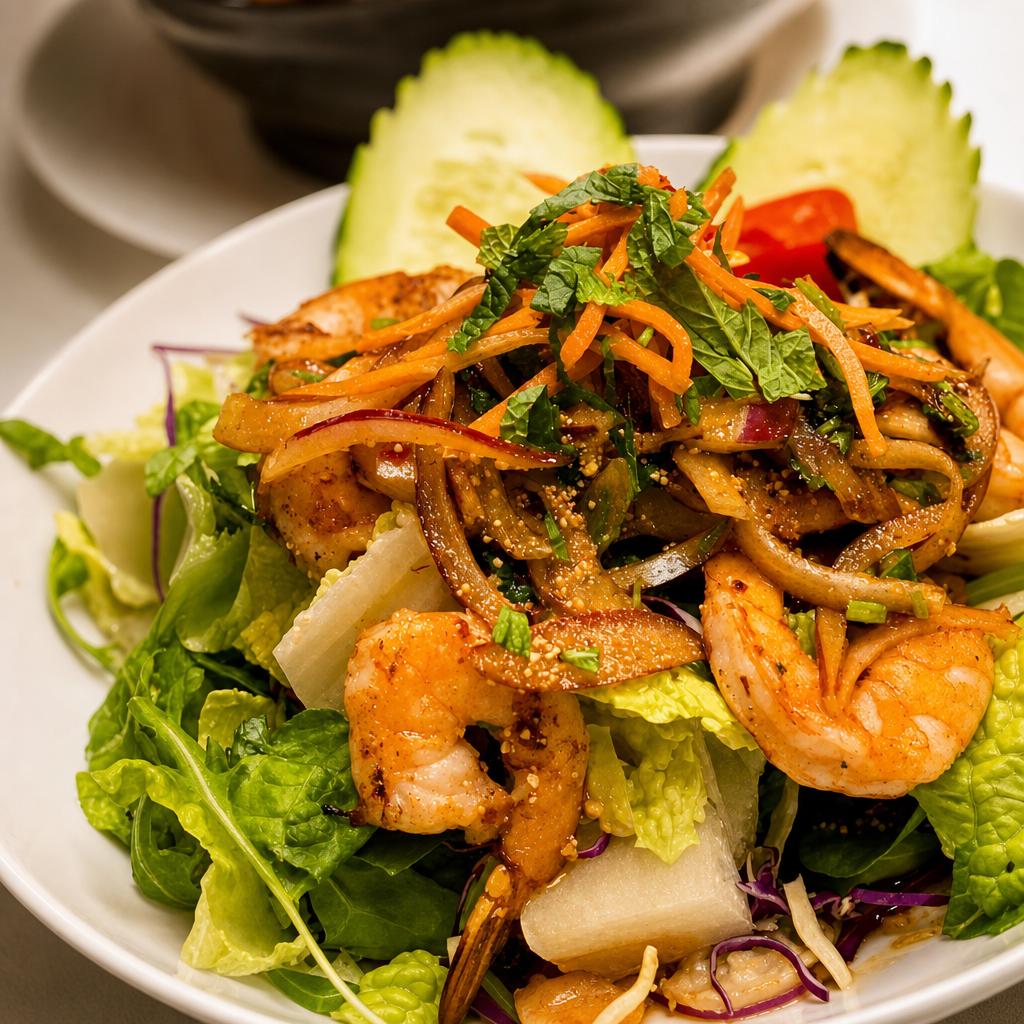 Pla Goong (Spicy Prawn Salad).