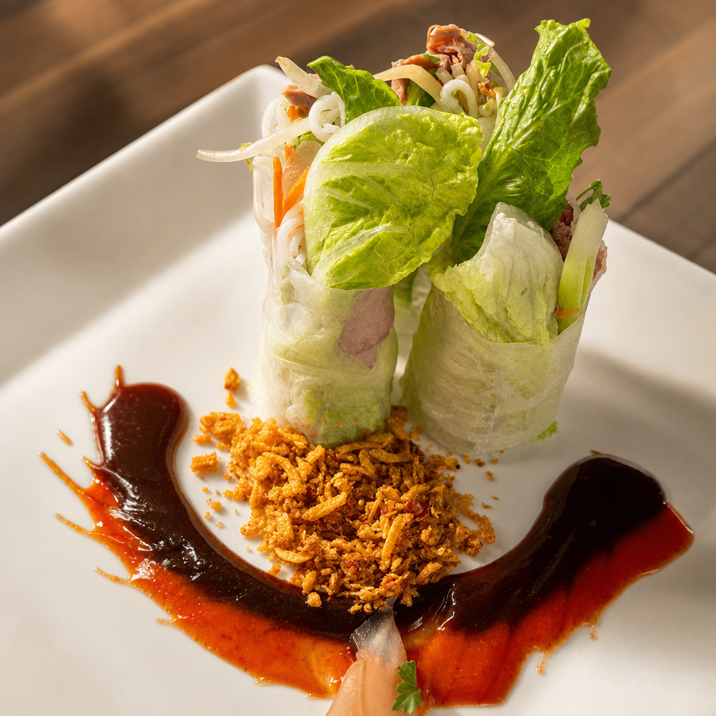 Smoked Duck Fresh Rolls (GF).