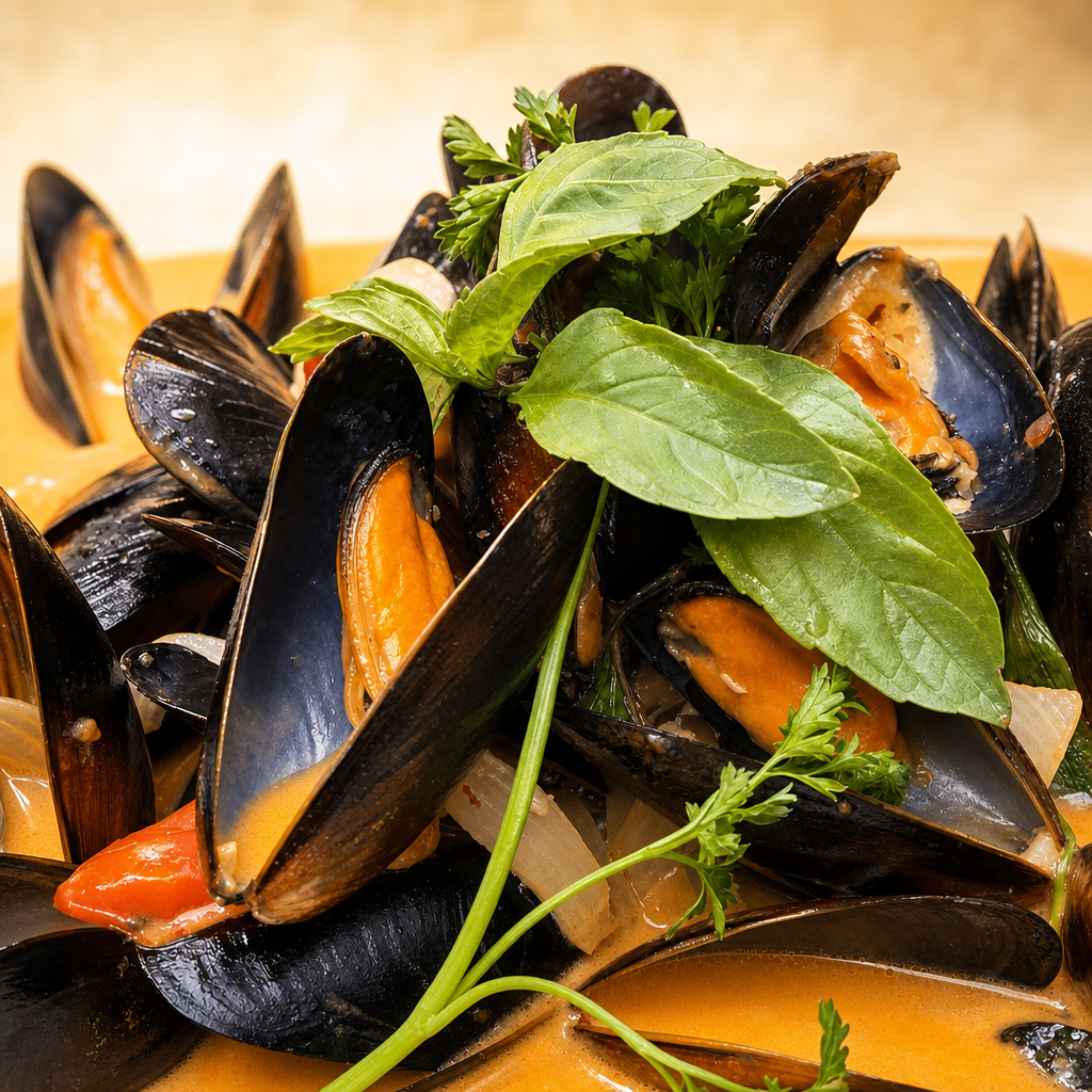 Hoi Tom Kha: Mussels in Coconut broth.