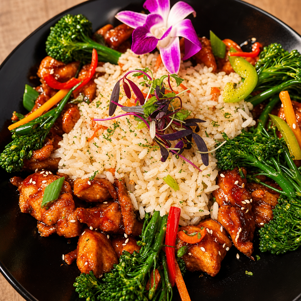 Bourbon-Glazed Chicken with Broccolini and Garden Vegetables Bowl.
