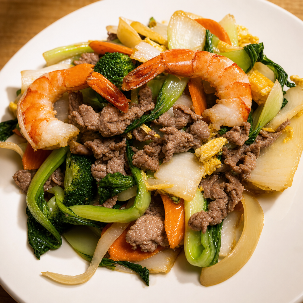 13. Mì Xào Tôm, Thịt - Shrimp & Beef With Egg Noodle
