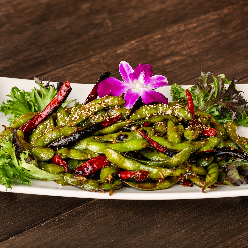 Famous Gilroy Garlic Edamame.
