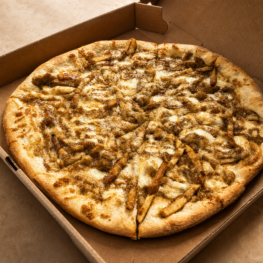 Bacon, Ranch, French Fry Pizza.