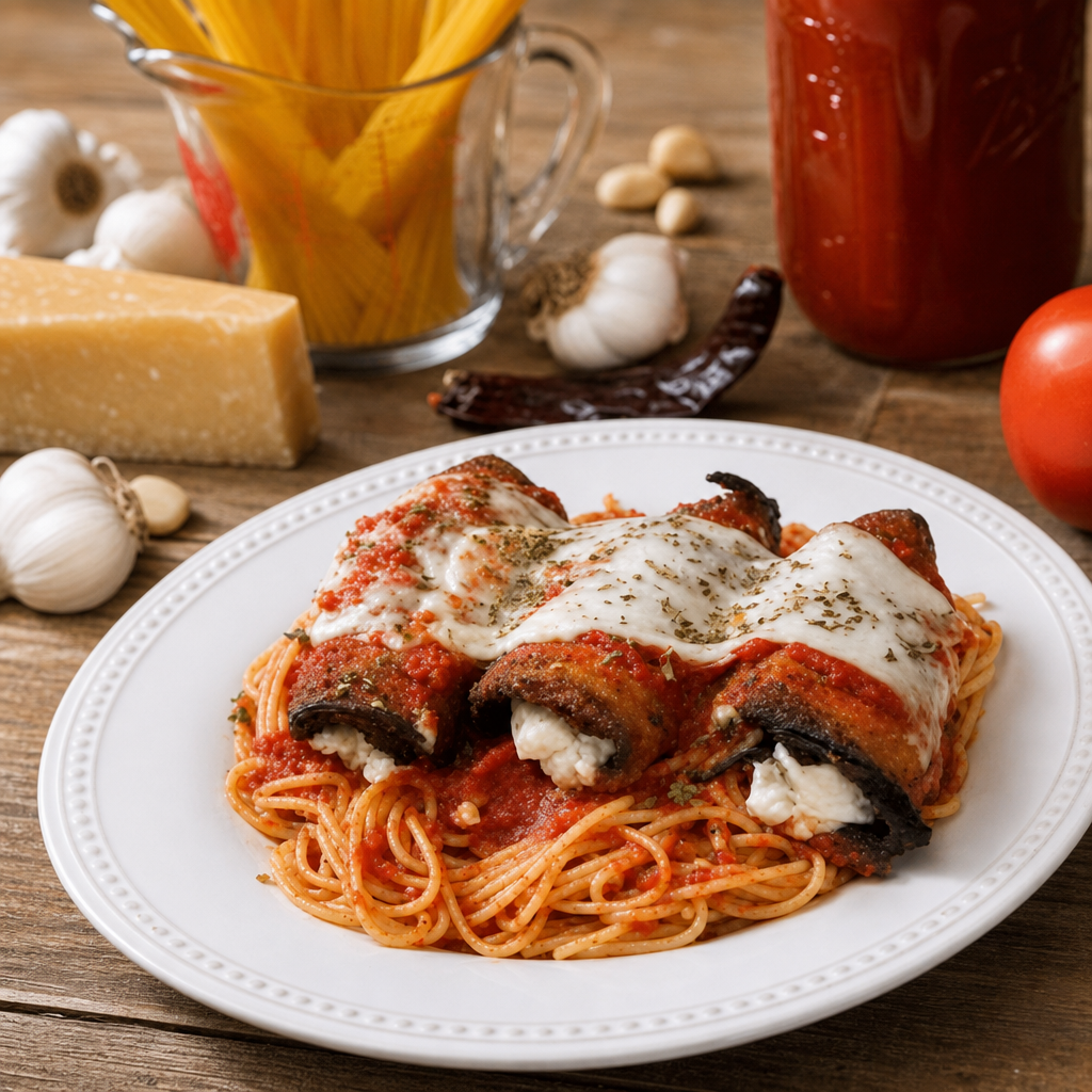 Eggplant Parmigiana Pasta.