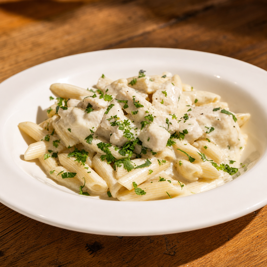 Buckets of Fettuccine Alfredo.