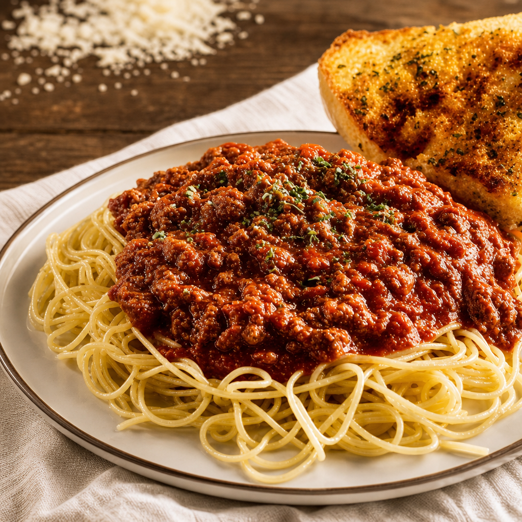 Buckets of Pasta with Meat Sauce.