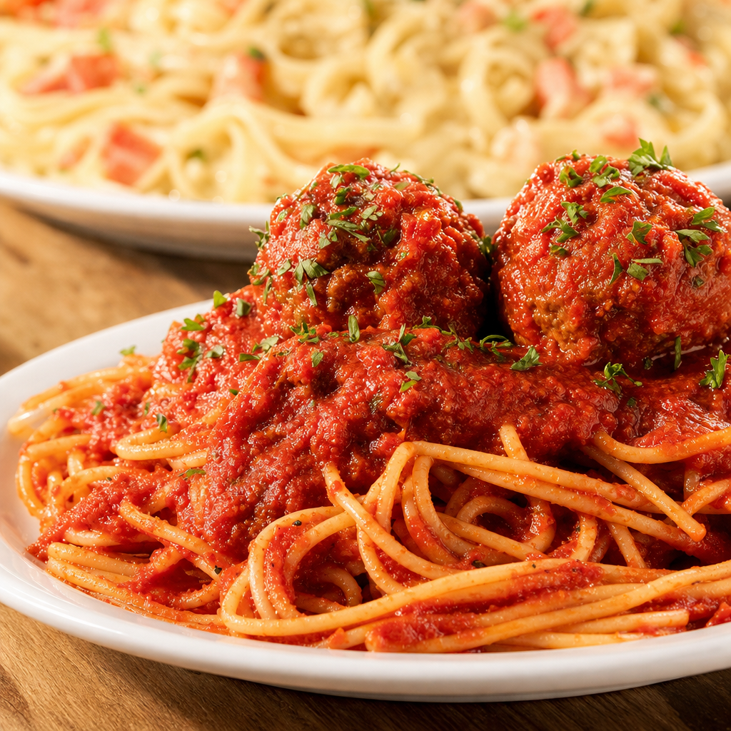 Buckets of Pasta with 8 Meatballs.
