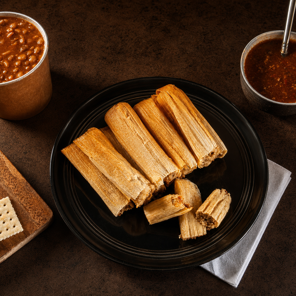 Small Cold Ready to Reheat Pork Tamale Family Pack feeds 3-4.