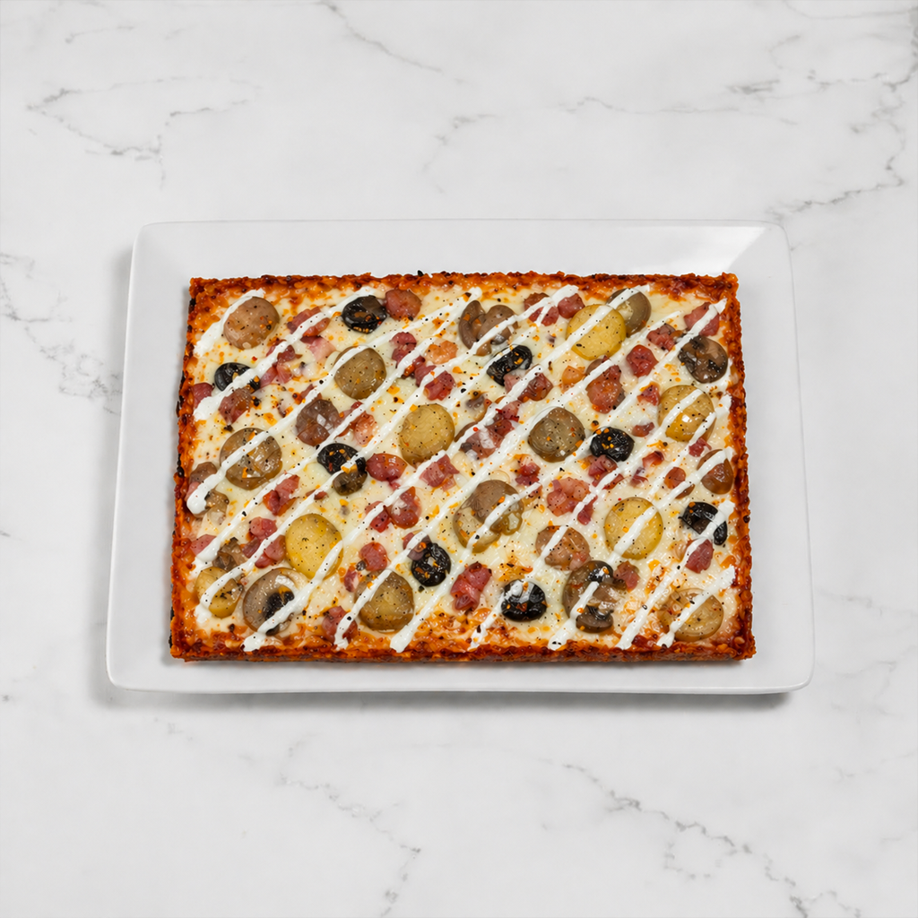 ROASTED POTATO & BACON PIZZA.