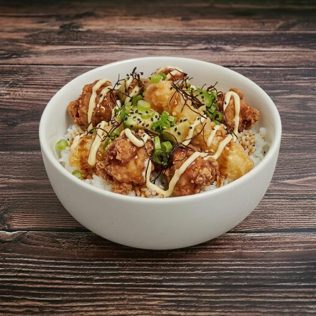 Shrimp Tempura and Chicken Bowl.