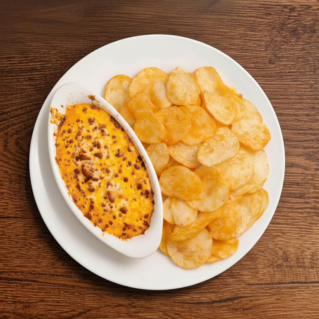 Buffalo Chicken Dip and Chips.
