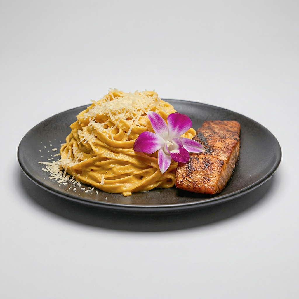 Tallarines A La Huancaina Salmon.