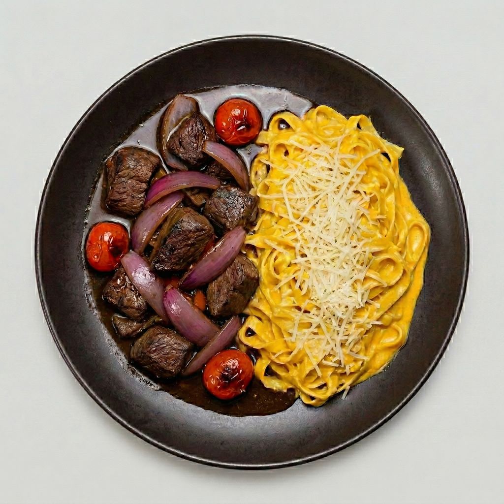Tallarines A La Huancaina Lomo Saltado.