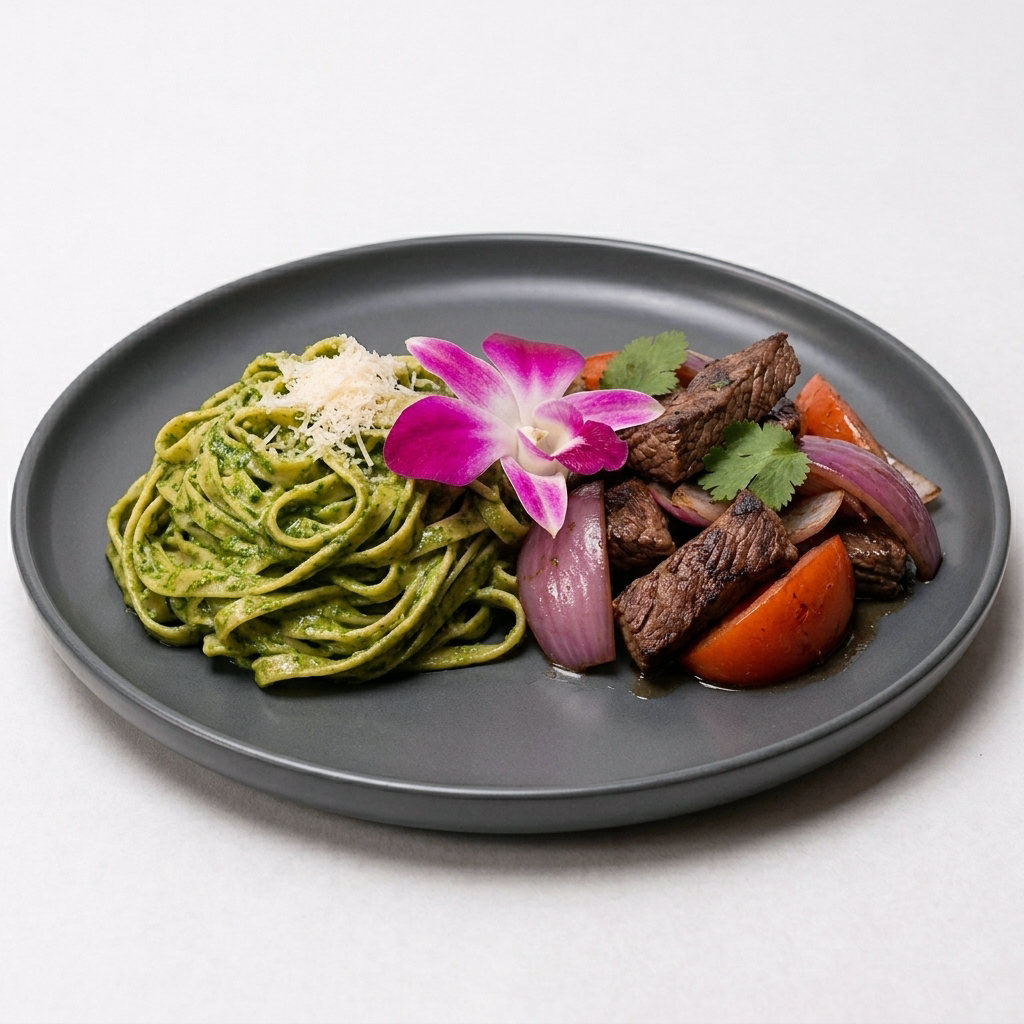 Tallarines Verdes Lomo Saltado.