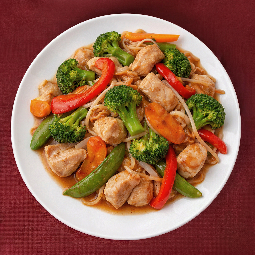 57. Sliced Chicken with Snow Peas & Mushroom.