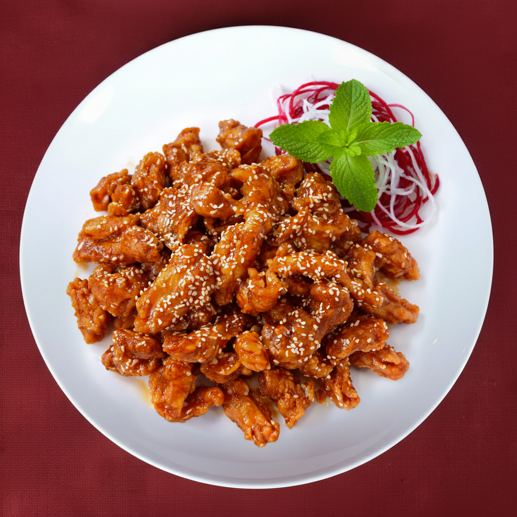 F16. Sesame Beef or Chicken.