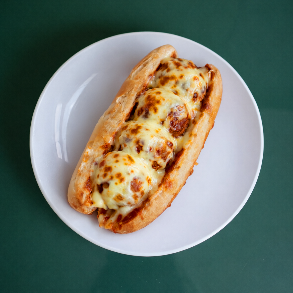 Meatball and Mozzarella Cheese Sandwich.