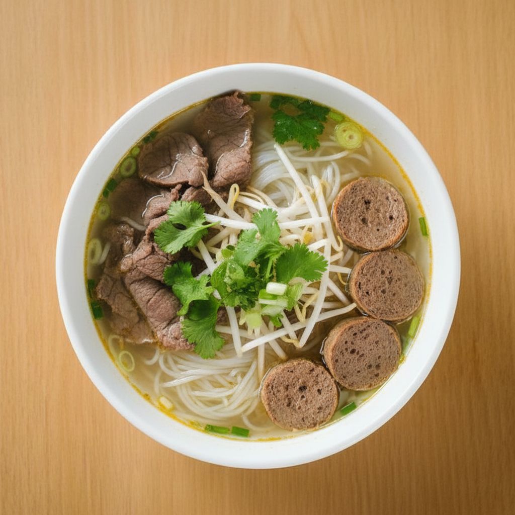 Pho Rare Beef & Meatball.