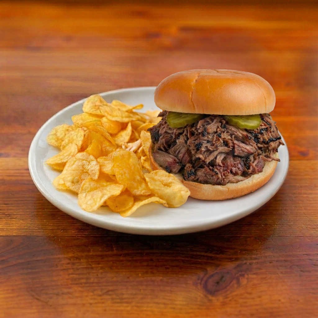 Beef Brisket Sandwich w/ Chips.