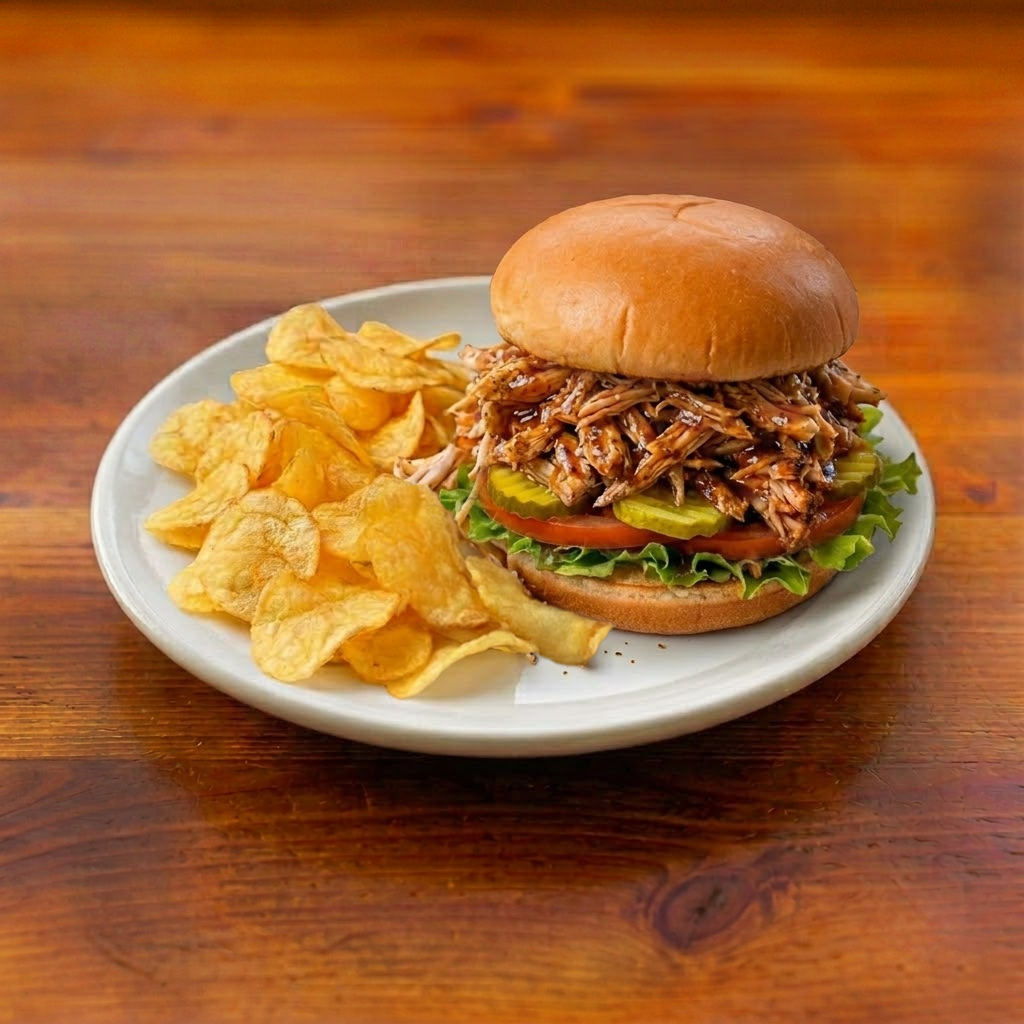 Pulled Chicken Sandwich w/ Chips.