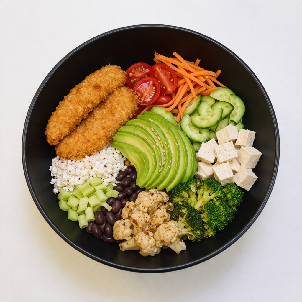 Plant - Based Chicken Tenders Fresh Green Bowl.