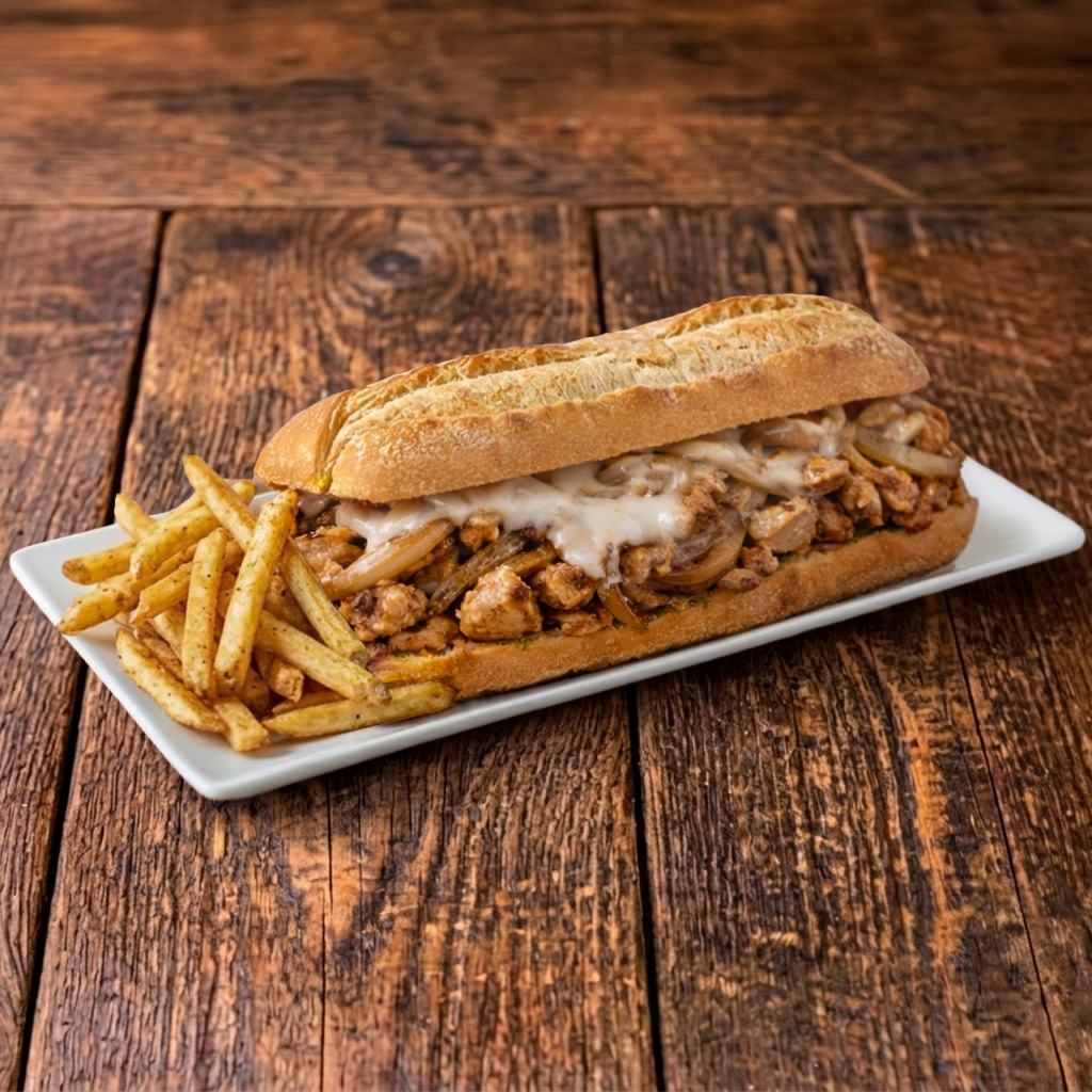 Large Chicken Philly Style Cheesesteak with Fries.