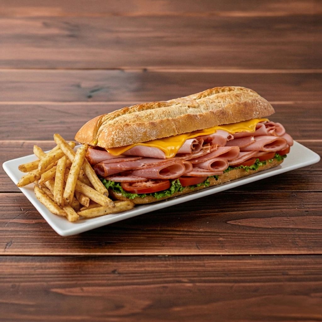Large Ham Sub W Fries.