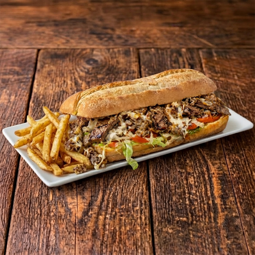 Large Philly Style Steak & Cheese Sub W Fries.