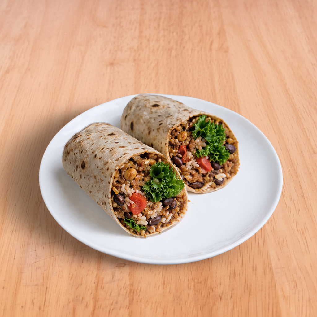 Vegan Lentil & Quinoa Burrito (Vegan & Gluten Free Option).