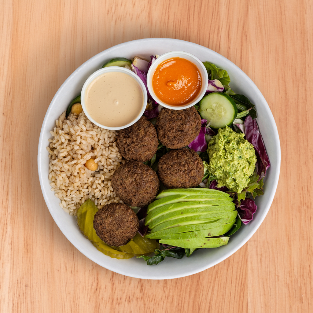 Falafel Bowl with avocado V-GF.