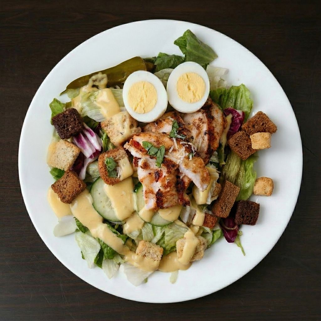CHICKEN CAESAR SALAD.