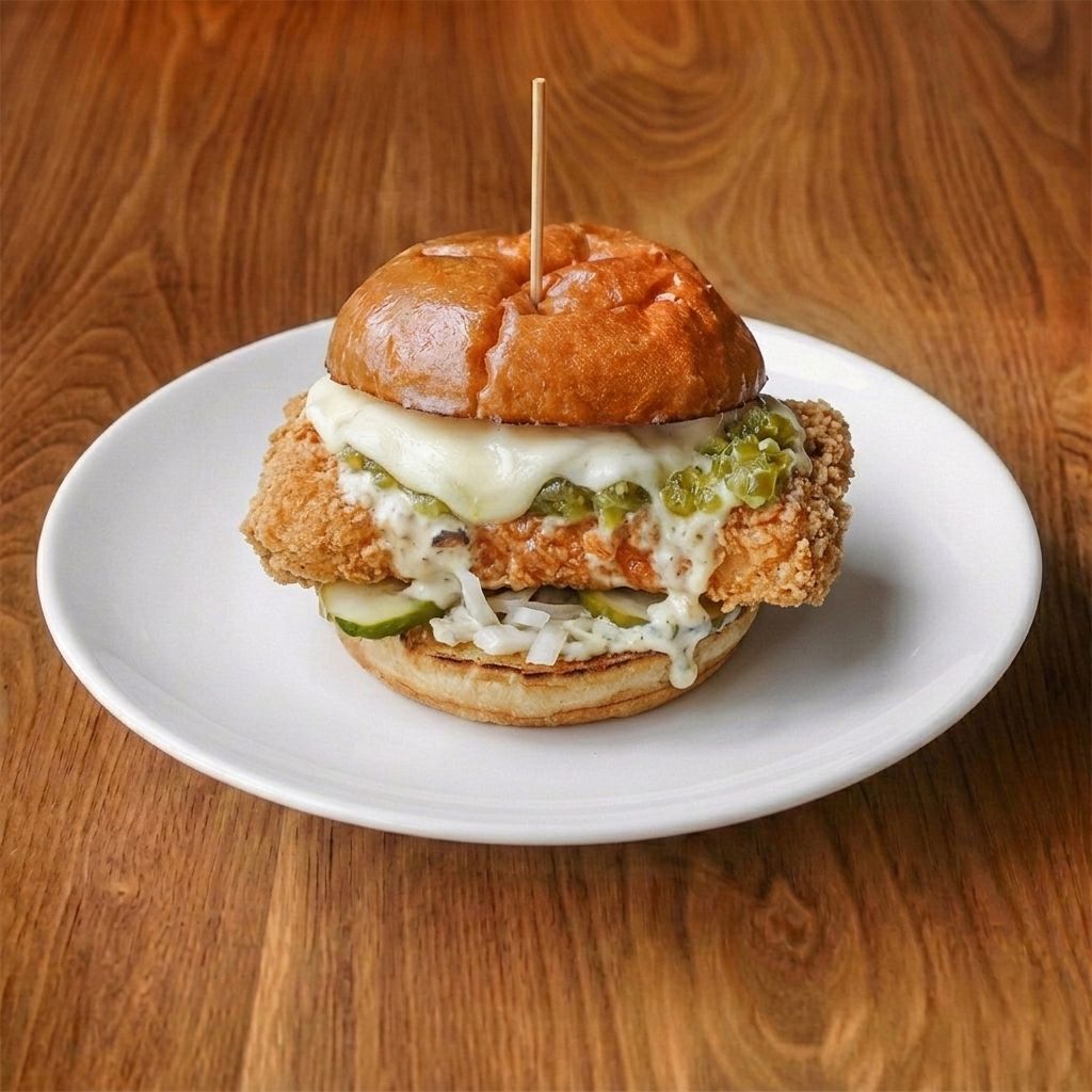 Spicy Fried Tofu Sandwich.