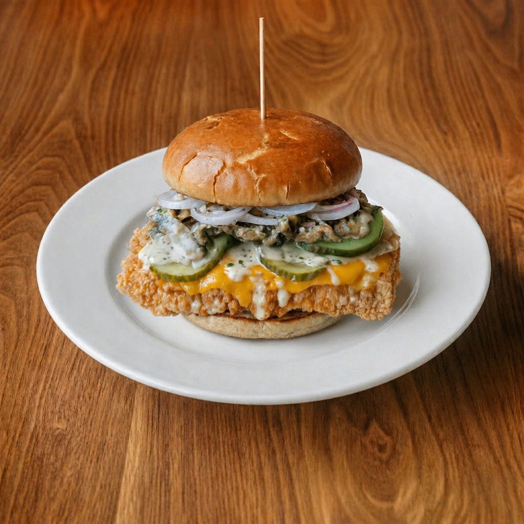 Mr. Onion Fried Tofu Sandwich.