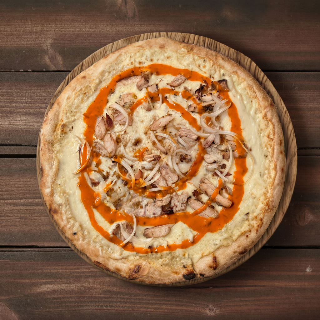 Vegan Buffalo Chicken Pizza.