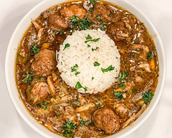Chicken, Sausage Gumbo and Grits.
