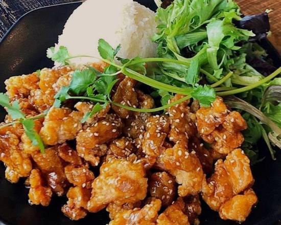 ORANGE CHICKEN WITH RICE.