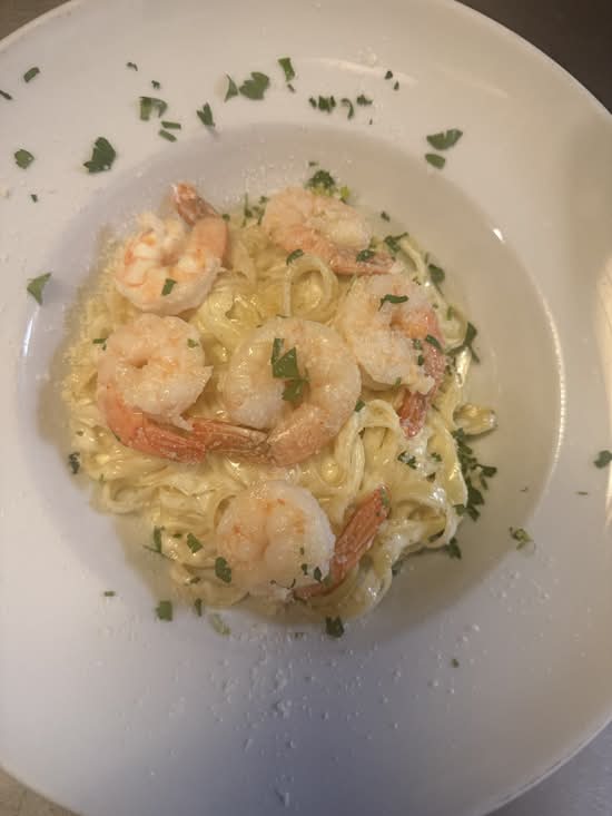 Fettuccine Alfredo with Shrimp - Dinner.