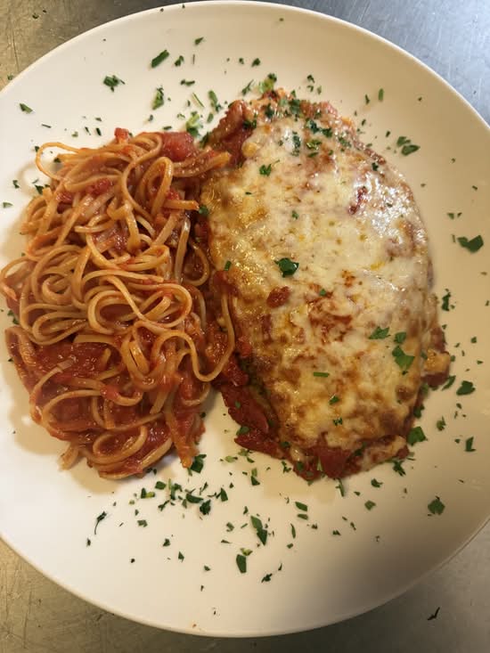 Grilled Chicken Parmigiana.
