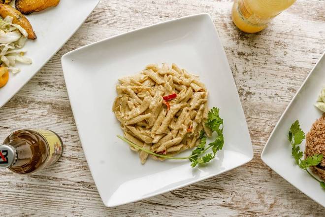Rasta Pasta with Curry Chicken.