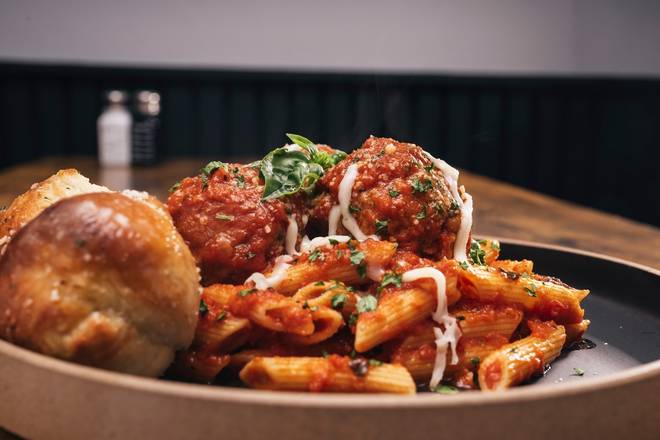 Meatballs ziti HALF.
