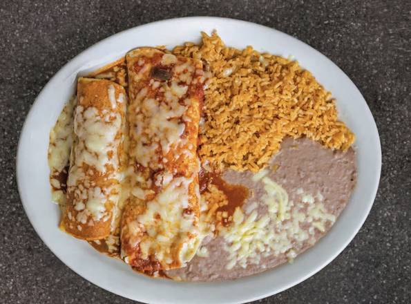 #6- One Burrito, Enchilada, Rice and Beans.