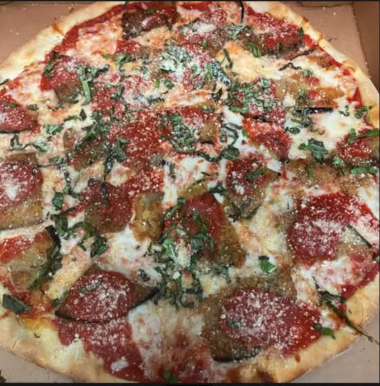GF Eggplant Parmesan Pizza.