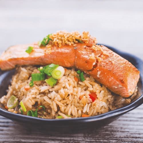 Party Tray - Salmon Garlic Fried Rice.