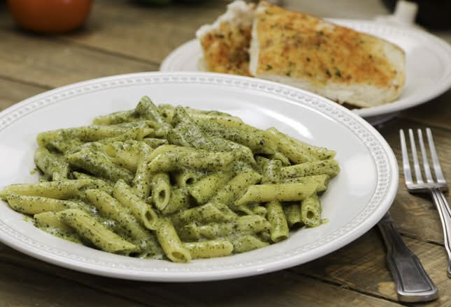 Bucket of Chicken Pesto Pasta.