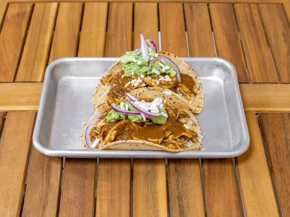 Shredded Chicken Mole Tacos.
