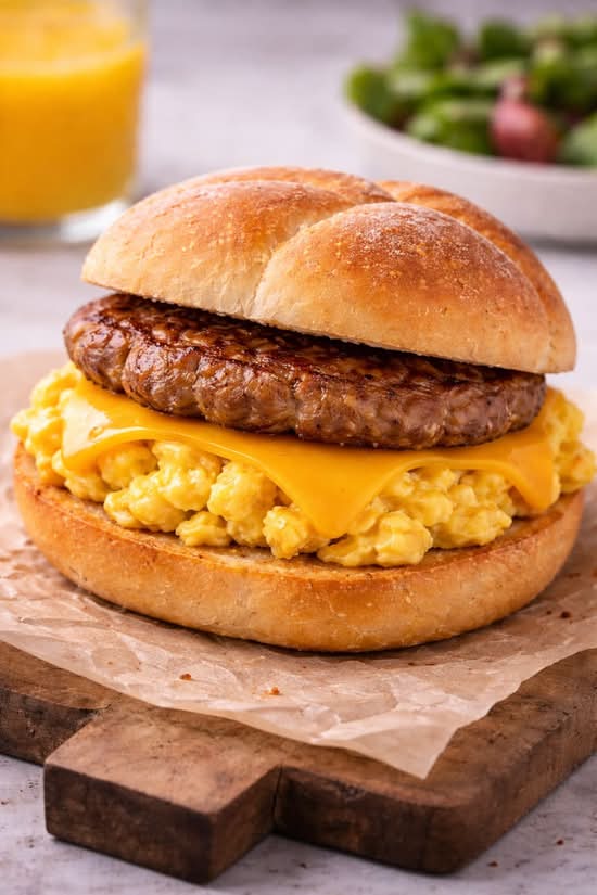 Salchicha, Huevo Y Queso - Sausage, Egg & Cheese.
